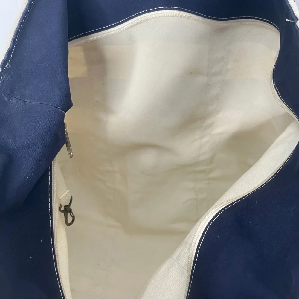 L.L. Bean Boat and Tote Striped Canvas Bag Navy & Cream Zip Top Large - Picture 7 of 14